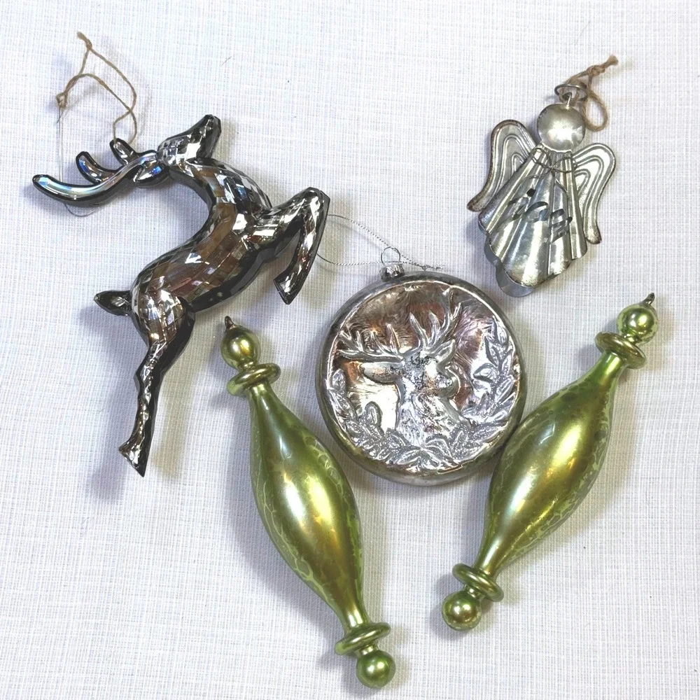 Vintage Christmas Ornaments Glass‎ Finials Silver Deer Angel Mid Century Lot